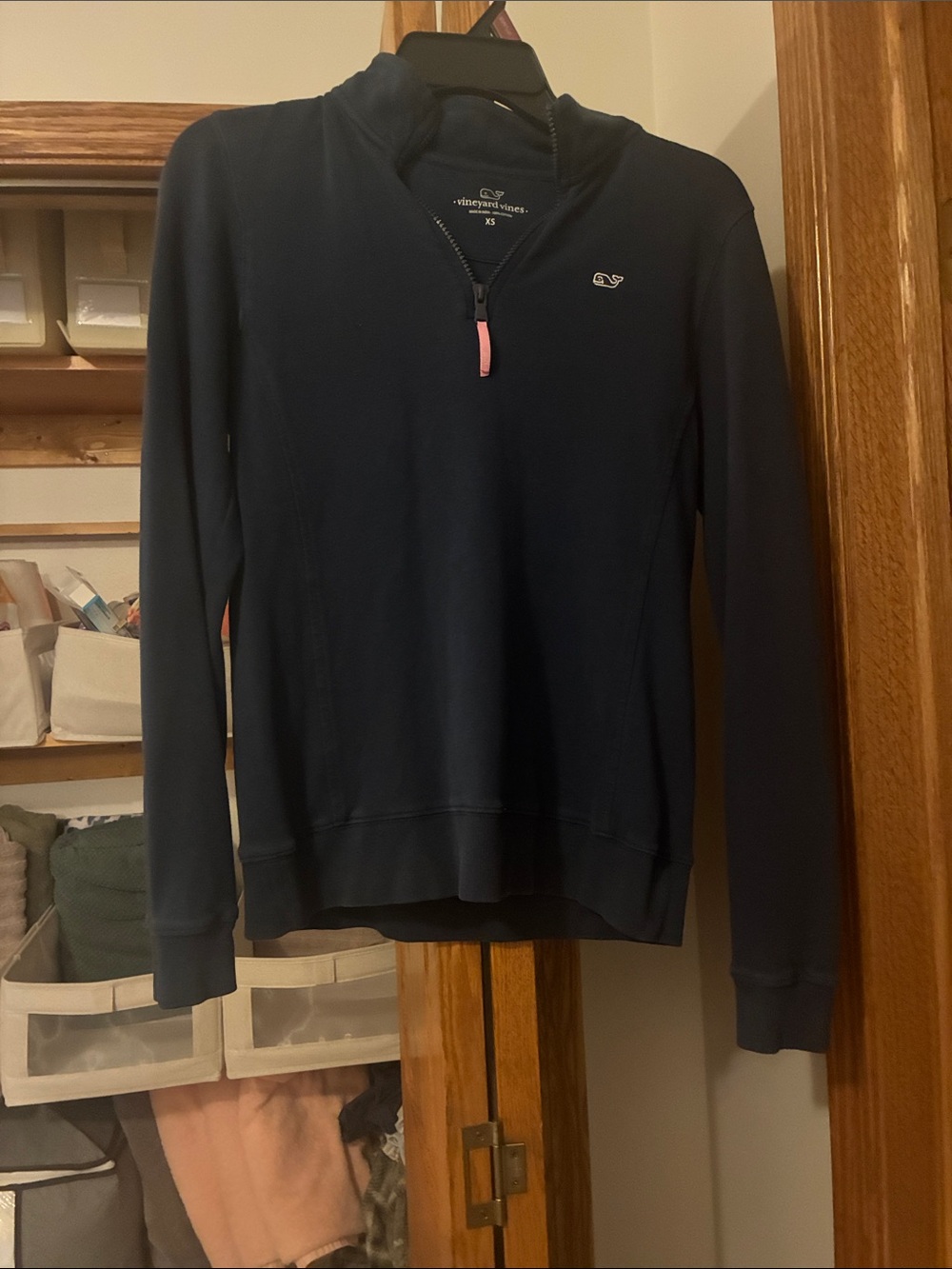 Vineyard Vines Navy Women's Half-Zip Pullover with Pink Zip Pull